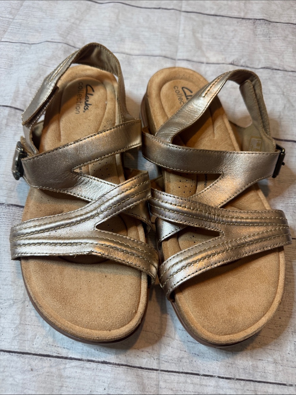 Clarks Rose Gold Strappy Sandals 10W Brynn Step Leather